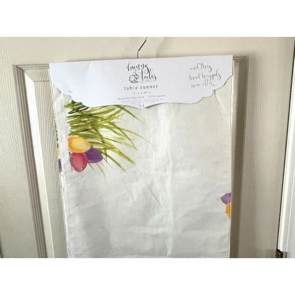 Bunny Tales Table Runner Easter Tulips Table Spring Cotton Rabbit Carrot 80x16